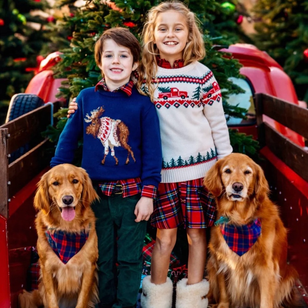 Kiel James Patrick | Kids Festive Cream Sweater Red Pickup Trucks Green Trees 8